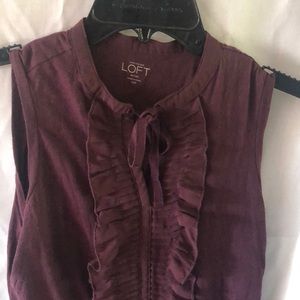 Ann Taylor loft sleeveless ruffle top burgundy xs